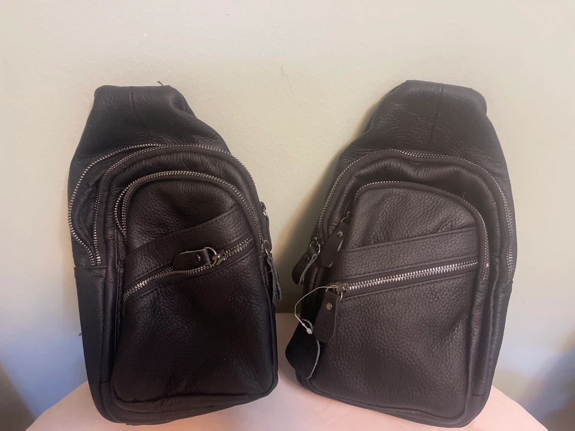 Black Leather Sling Bags - Set of 2