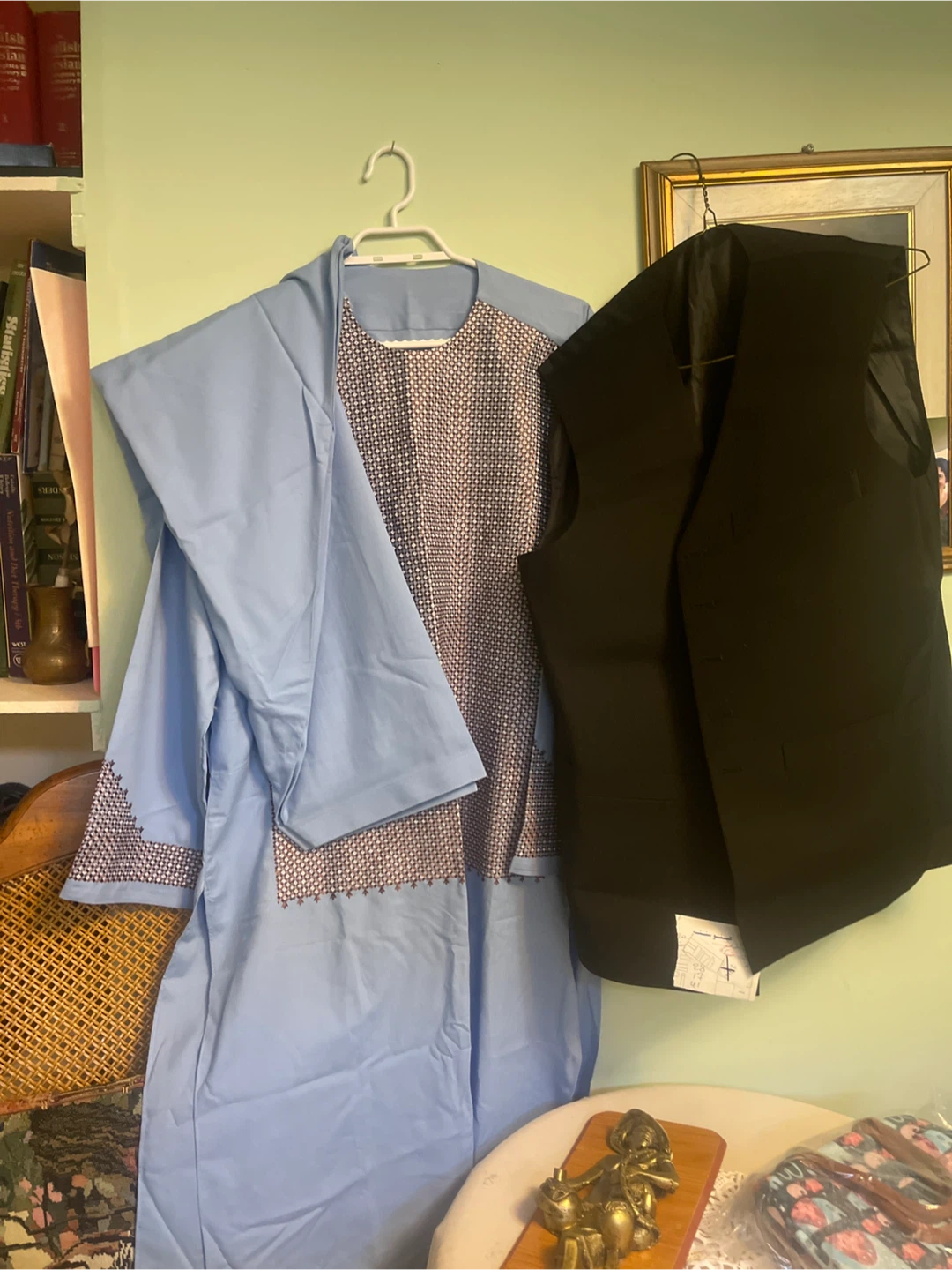 Light Blue Men's Robe and Vest afghani clothe Set