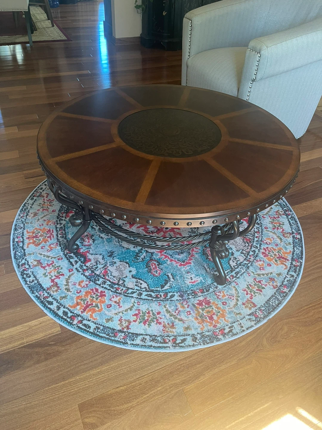 Round Wood and Metal Coffee Table
