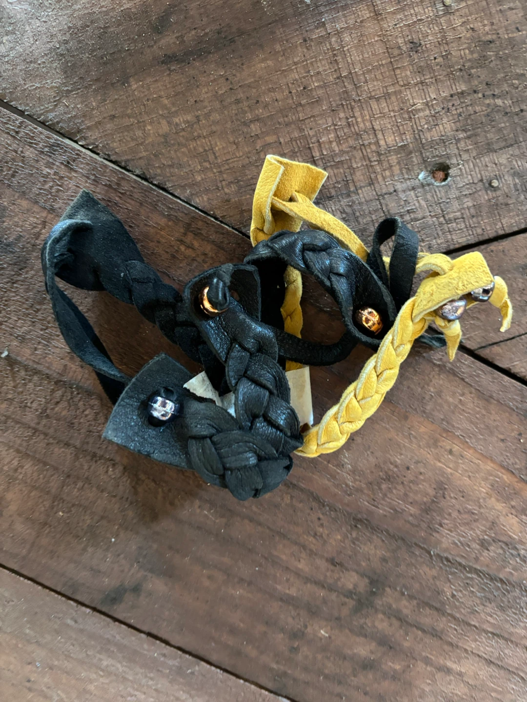 Braided Leather Bracelets - Black and Yellow
