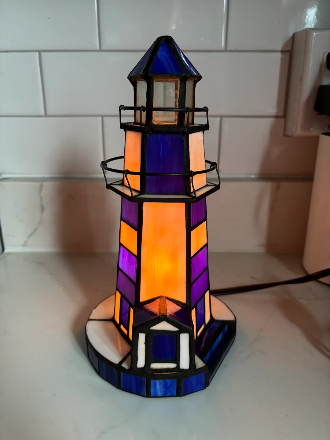 Home Essentials Lighthouse Accent Lamp - Stained Glass Shade