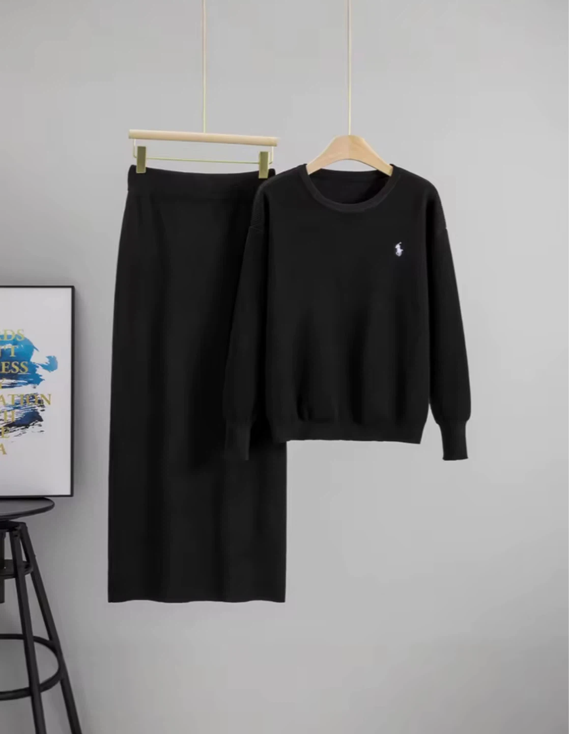 Women's Polo Knit Sweater and Skirt Set