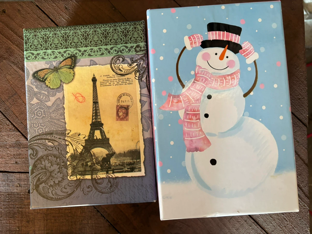 Decorative Storage Boxes - Eiffel Tower & Snowman Designs