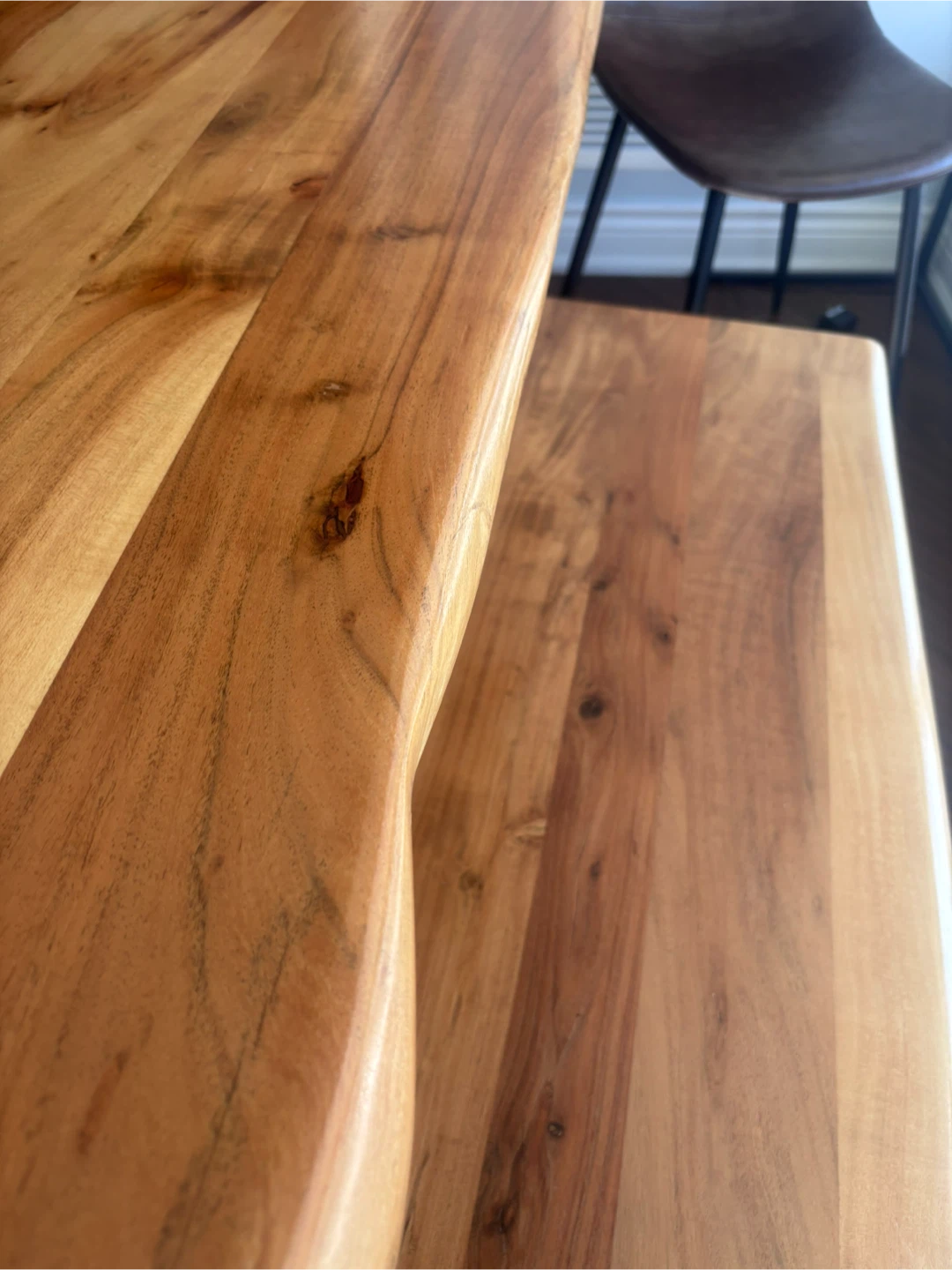 Live Edge Dining Table Set + Bench + 4 Vintage Leather Chairs