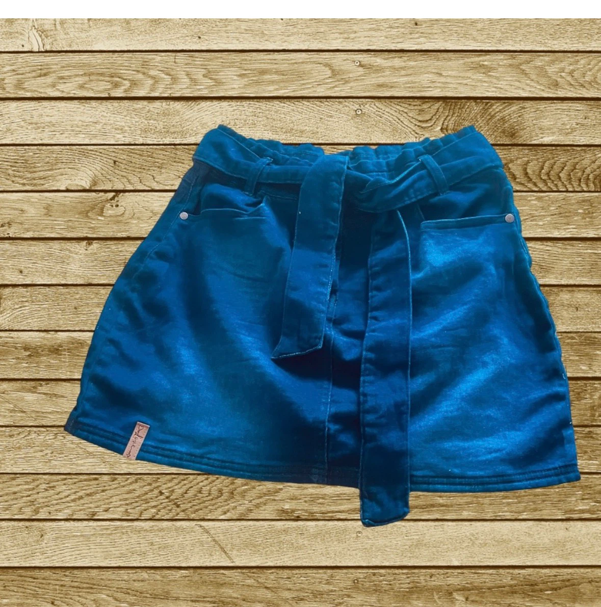 Blue Velvet Belted Skirt