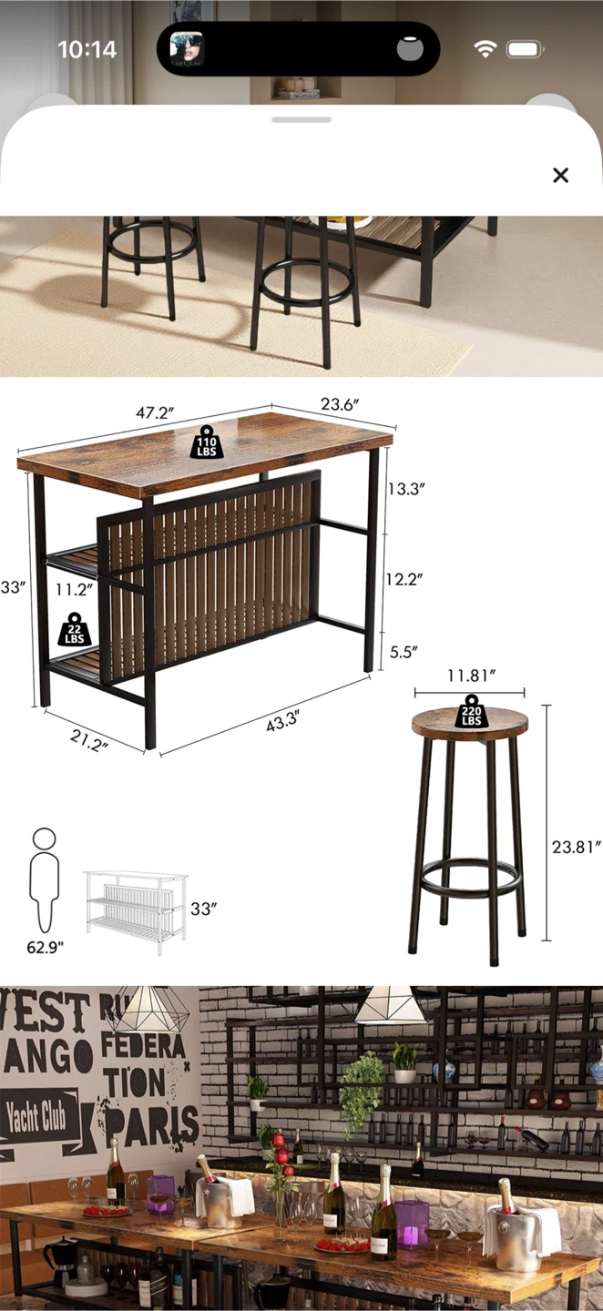 Bar Table and Stools Set - photo 3