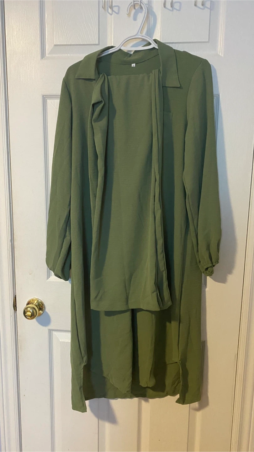 Olive Green Midi Dress with Collar - photo 2
