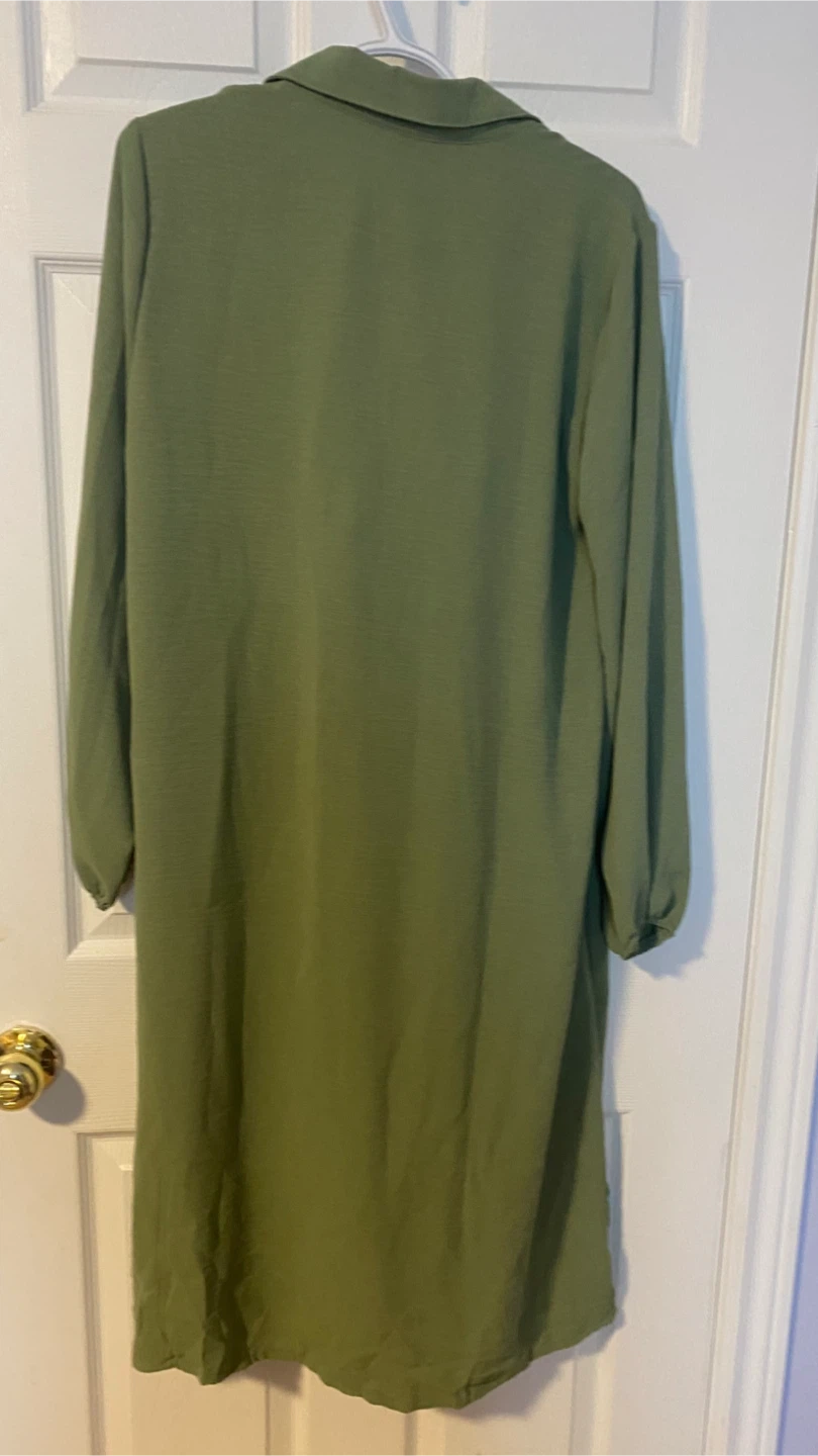 Olive Green Midi Dress with Collar - photo 3