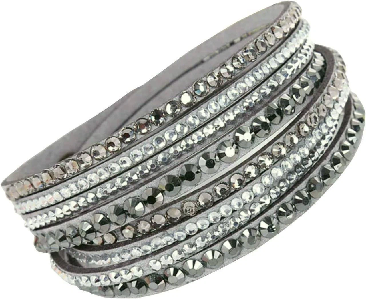Grey Leather Wrap Bracelet with Crystals, Swarovski - photo 3