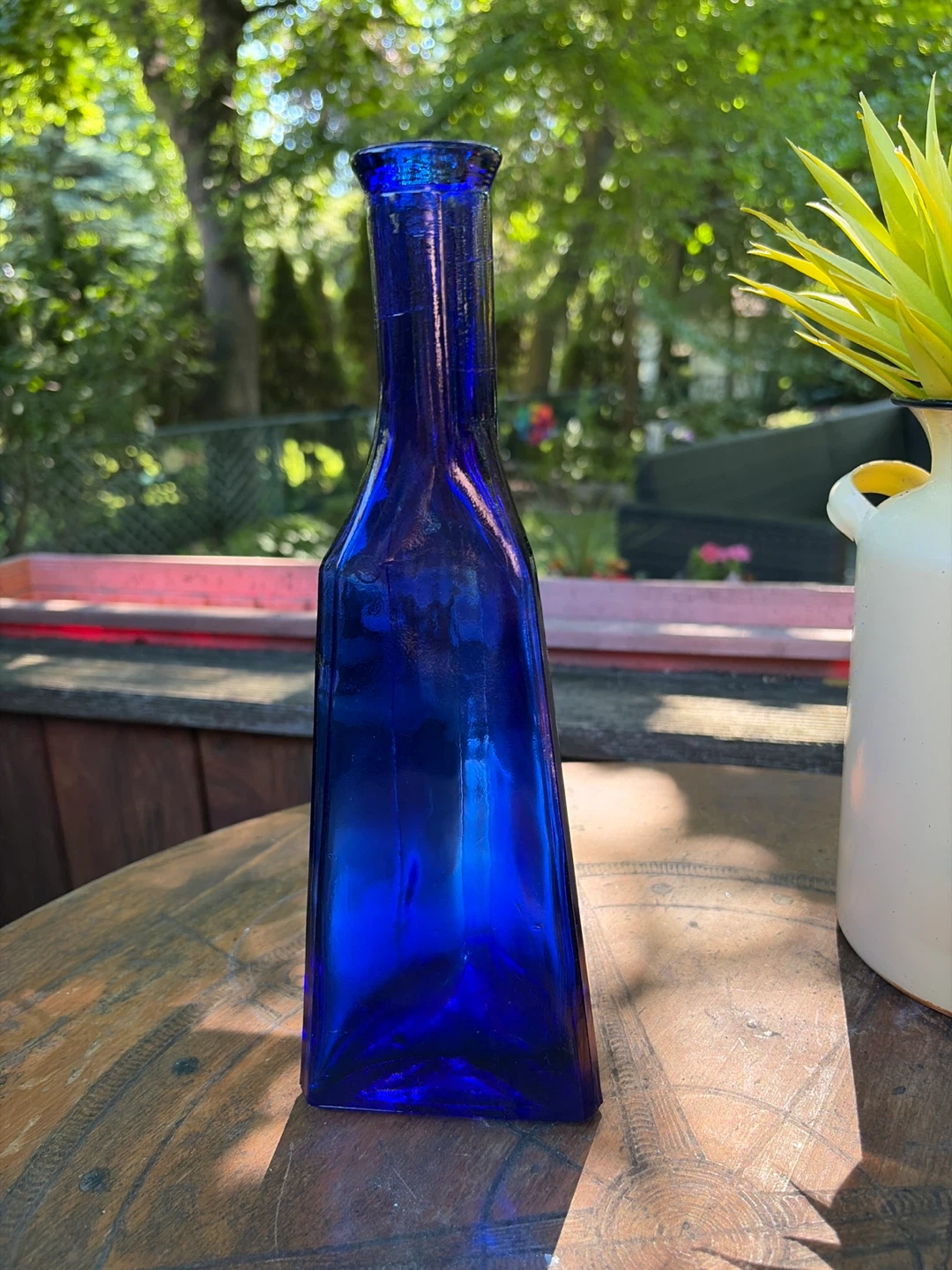 Vintage Cobalt Blue Triangular Shaped Glass Bottle - photo 2