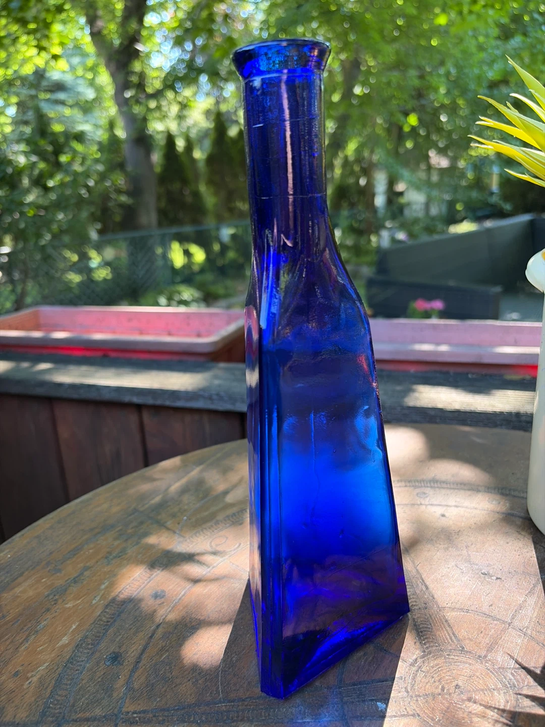 Vintage Cobalt Blue Triangular Shaped Glass Bottle - photo 3