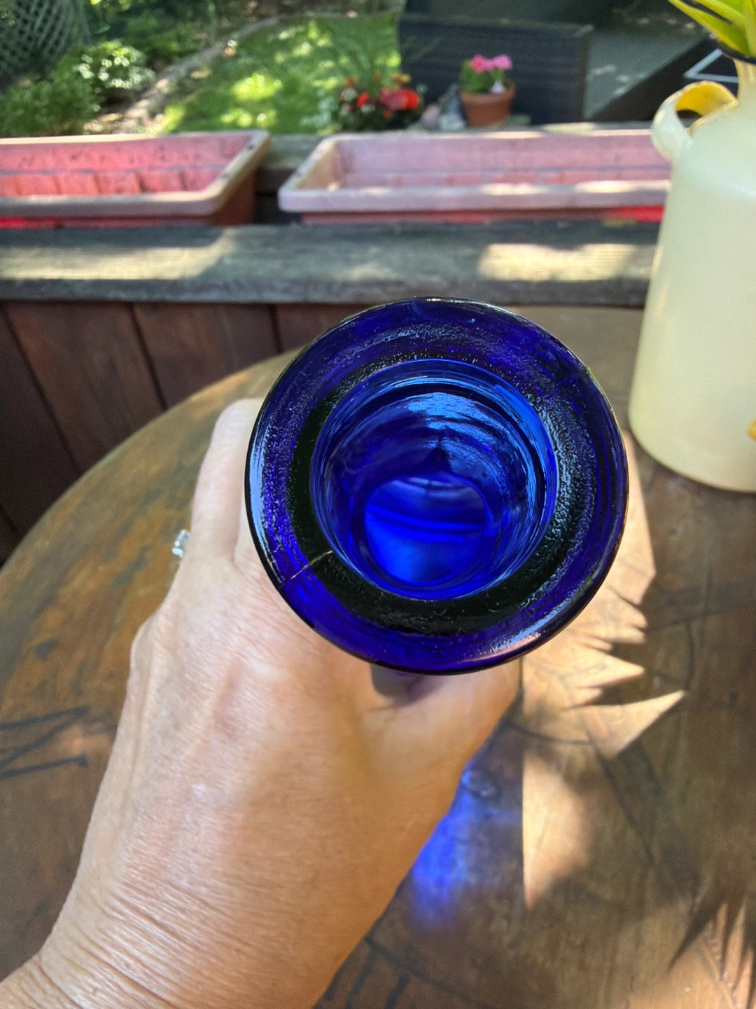 Vintage Cobalt Blue Triangular Shaped Glass Bottle - photo 4
