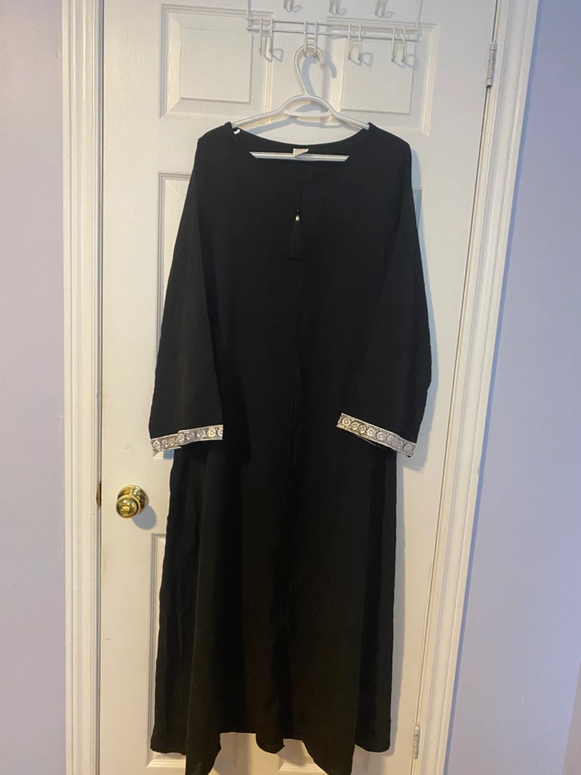 Black Polyester Dress with Embellished Trim