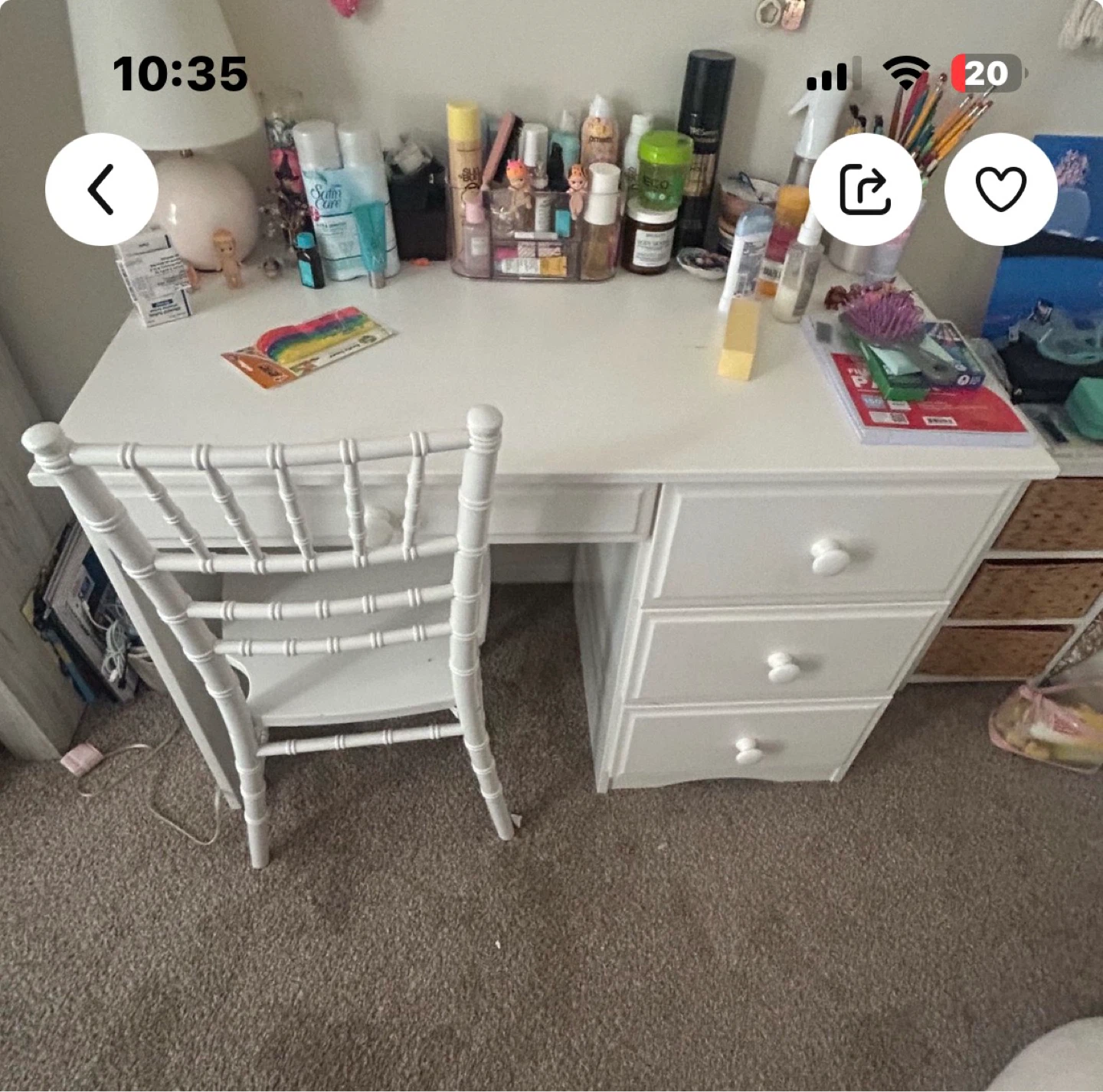 Kids white desk and chair