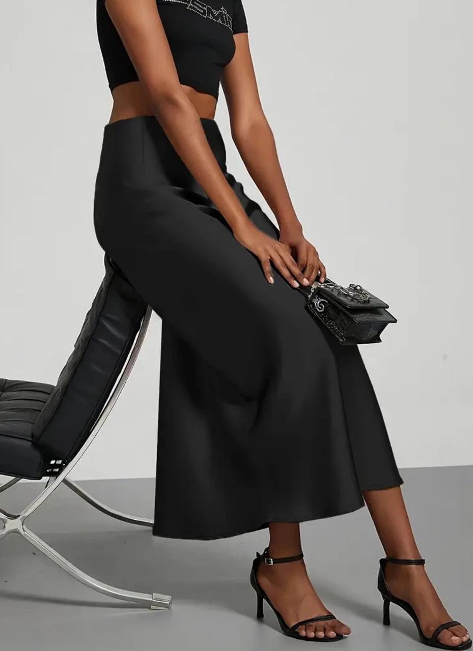 Black Satin Midi Skirt, size S - photo 4