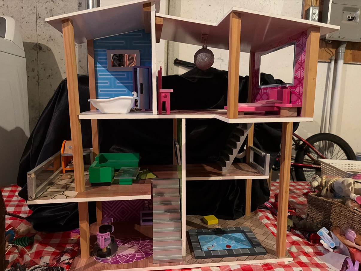 Wooden Dollhouse with Furniture