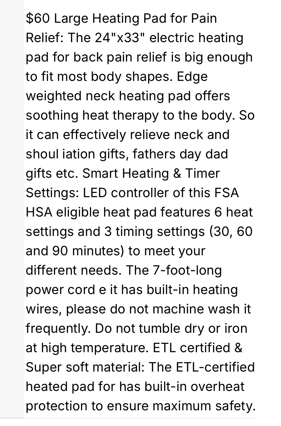 RENPHO Large Heating Pad for Neck and Back Pain Relief - photo 3