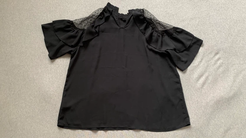 2XL Black Mesh Dot Ruffle Top