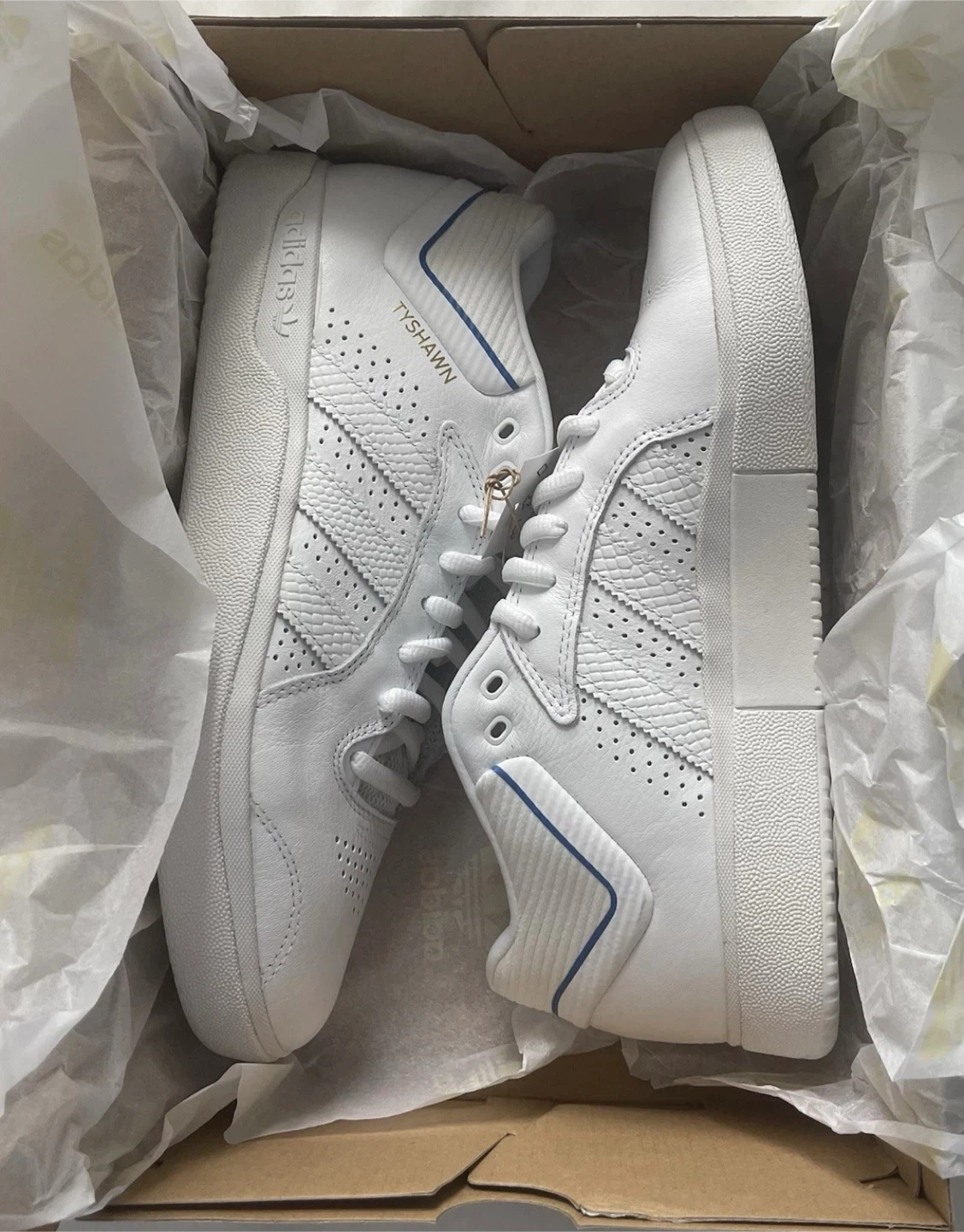 adidas Tyshawn White Blue Gold Leather Skateboarding Sneaker - photo 2