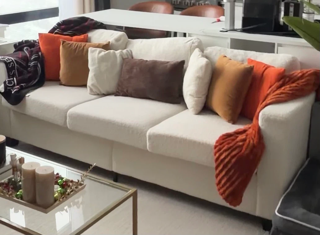 Beige Sofa with Square Arms - photo 2