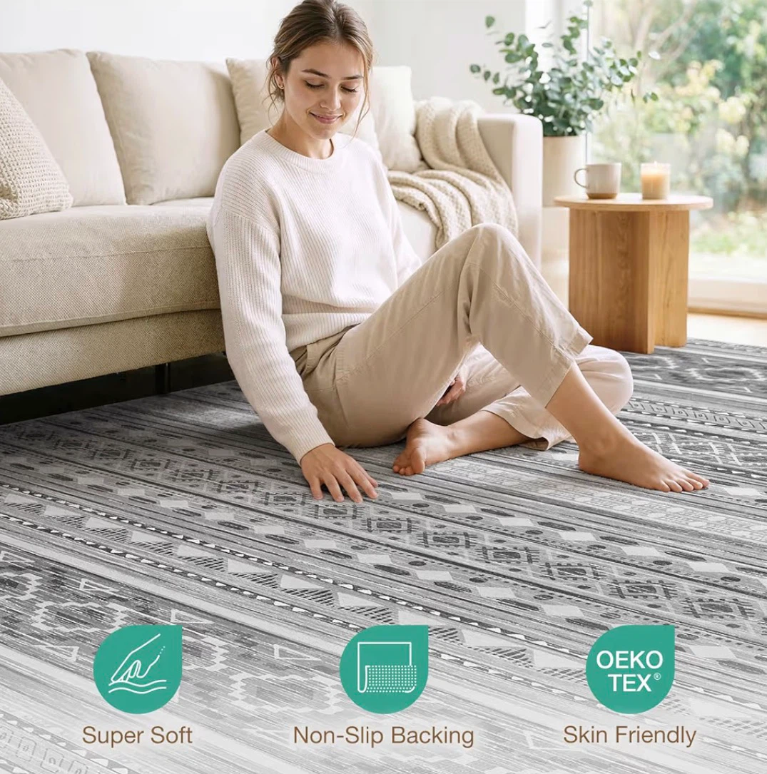Boho Tribal Pattern Area Rug 7x5 ft- Grey & White - photo 3
