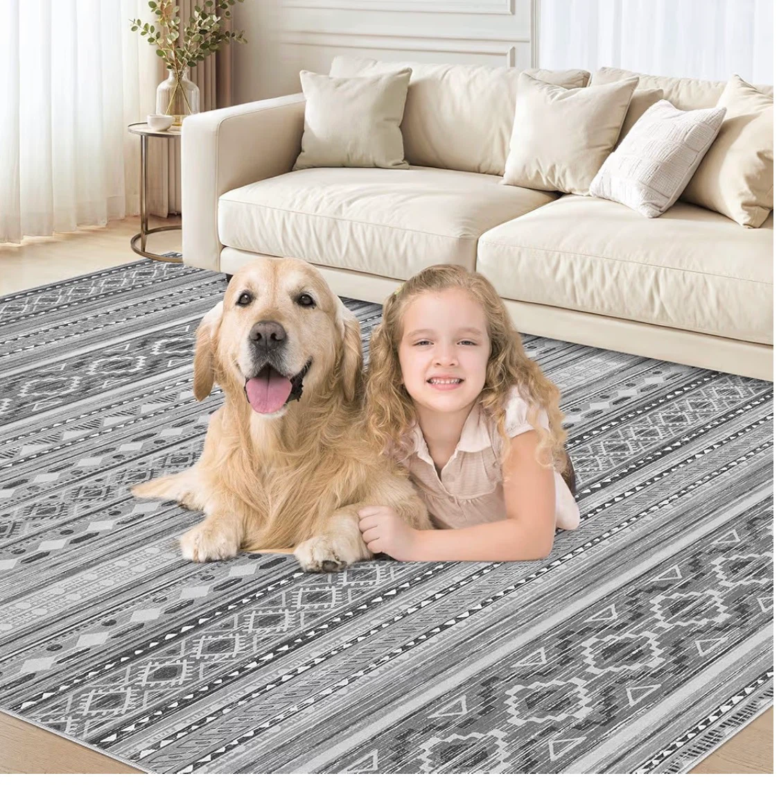 Boho Tribal Pattern Area Rug 7x5 ft- Grey & White - photo 5