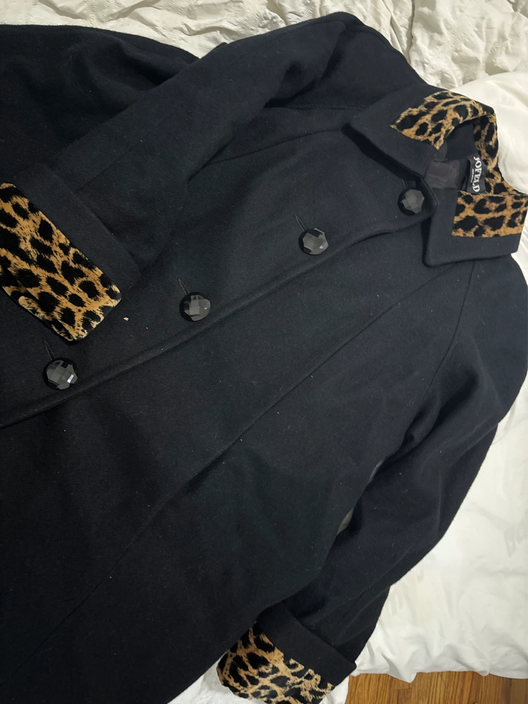 JOFIELD Black Wool Coat with Leopard Print Accents - photo 3