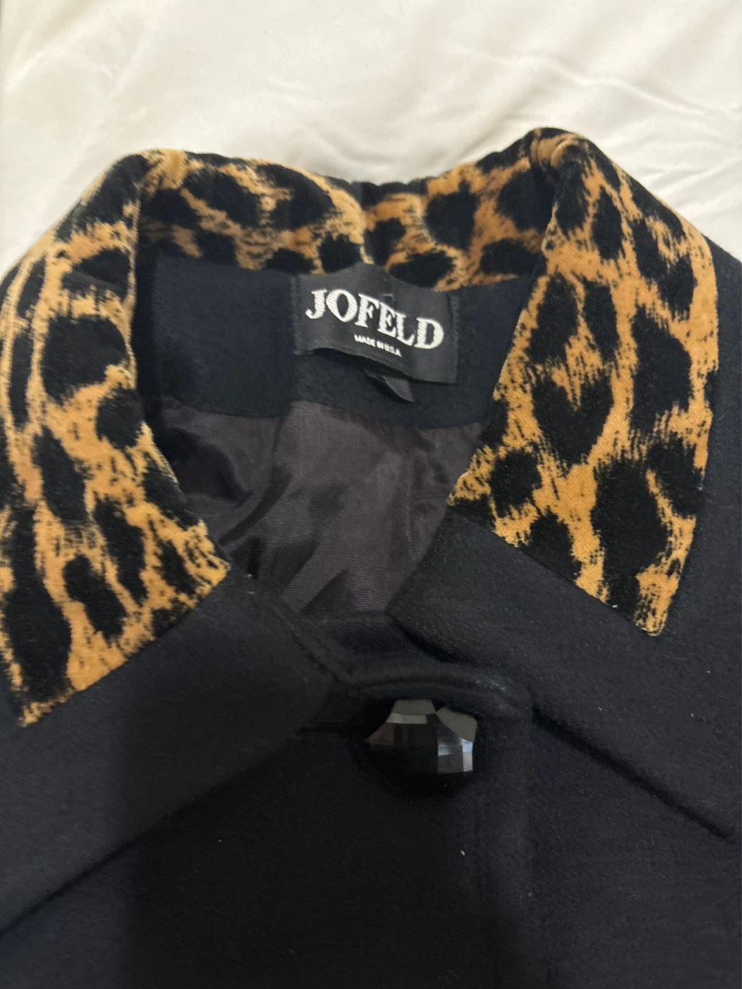 JOFIELD Black Wool Coat with Leopard Print Accents - photo 2