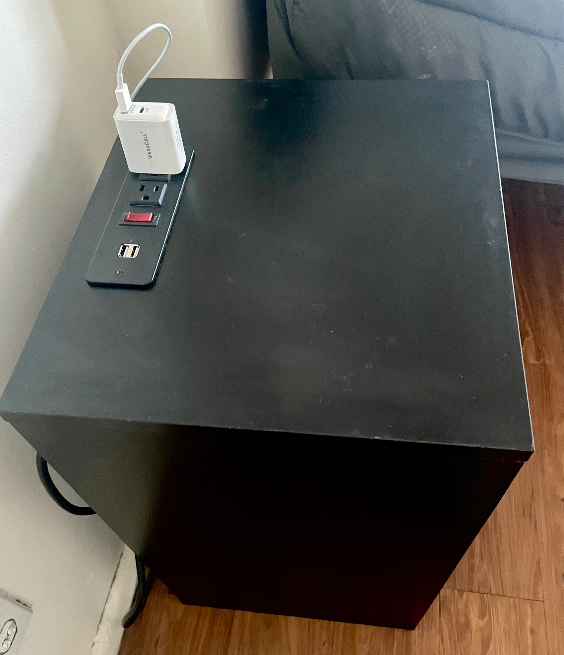 Black Nightstand with Built-in Power Strip - photo 2