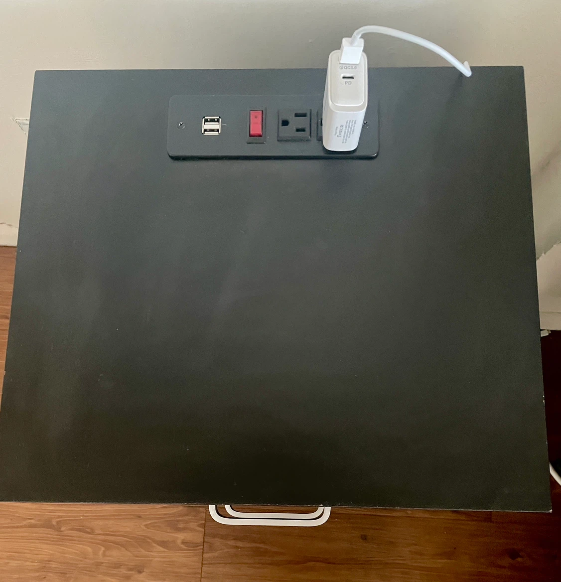 Black Nightstand with Built-in Power Strip - photo 3
