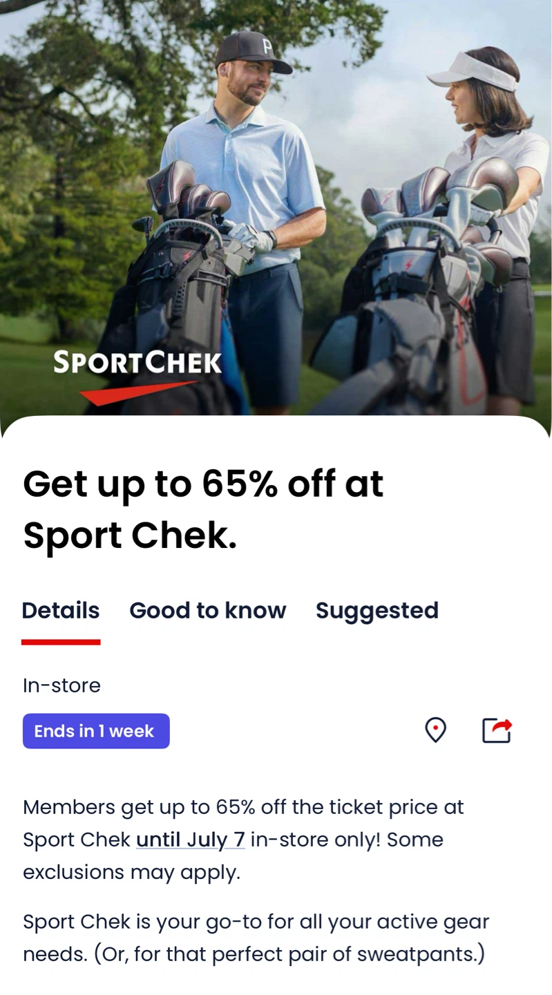Free! Sports Chek 65% off code