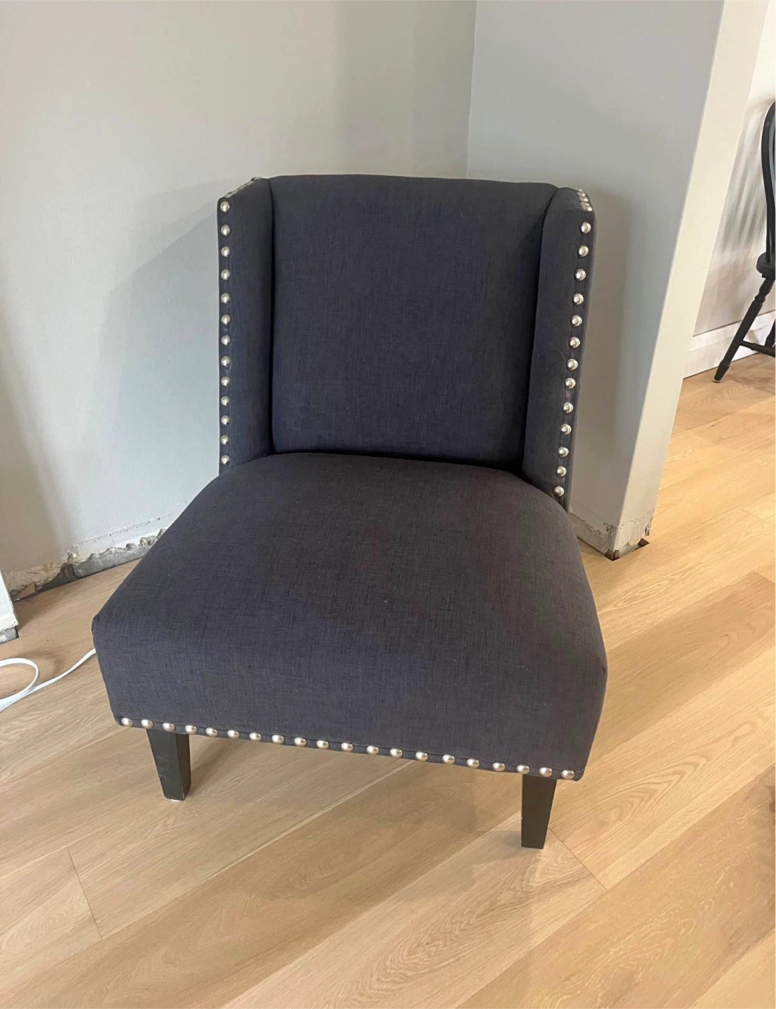 Dark Grey Accent Chair with Nailhead Trim