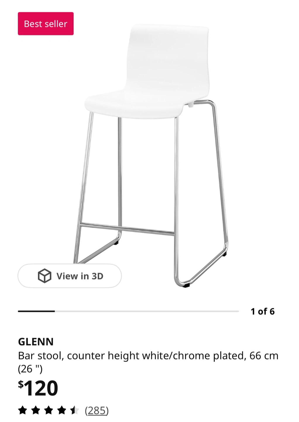 IKEA GLENN Bar Stool - White/Chrome Plated - 66 cm (26")