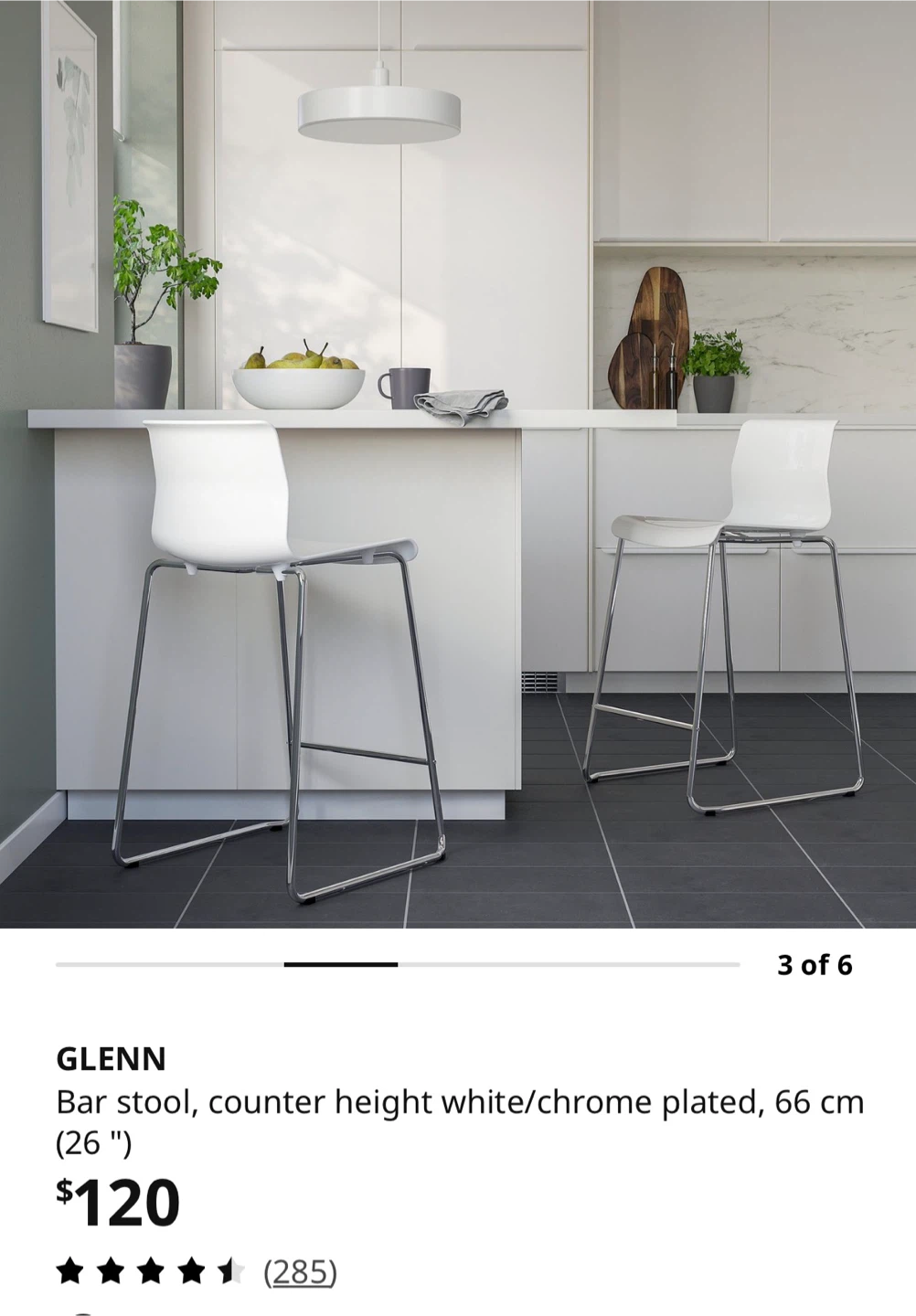 IKEA GLENN Bar Stool - White/Chrome Plated - 66 cm (26") - photo 2