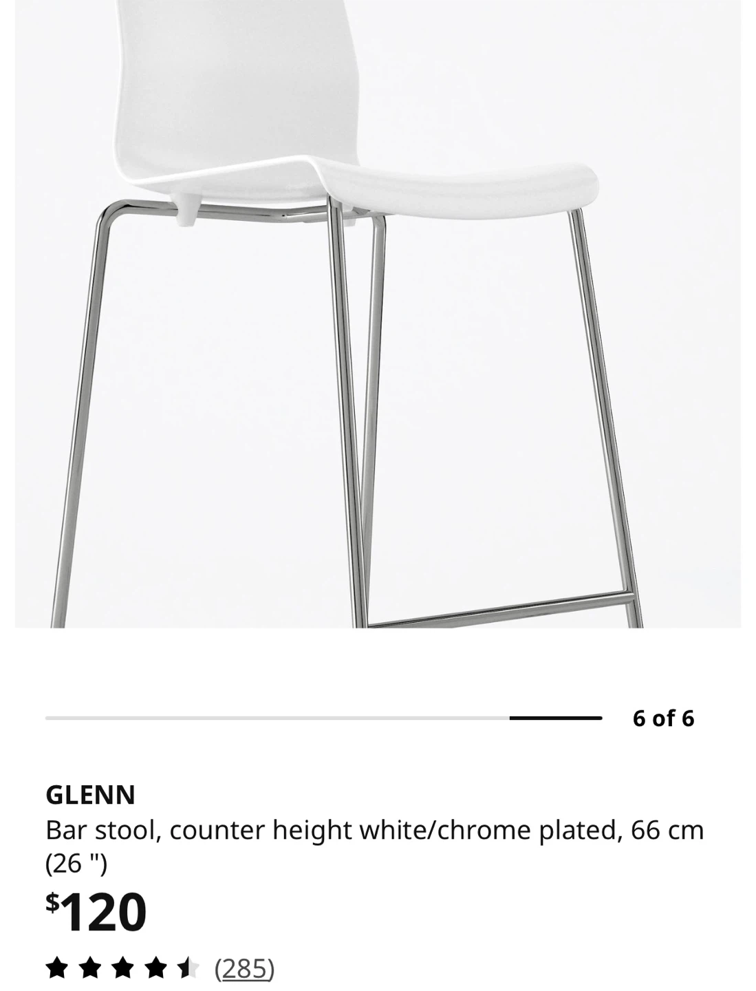 IKEA GLENN Bar Stool - White/Chrome Plated - 66 cm (26") - photo 3