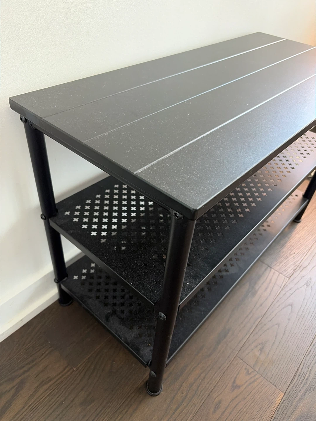 Black Metal shoe rack / media console / shelf - photo 2