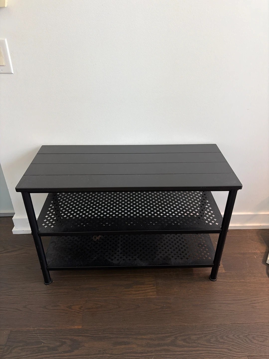 Black Metal shoe rack / media console / shelf