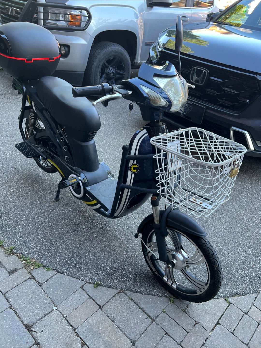Blue Electric Scooter with Basket and Storage Box - photo 3
