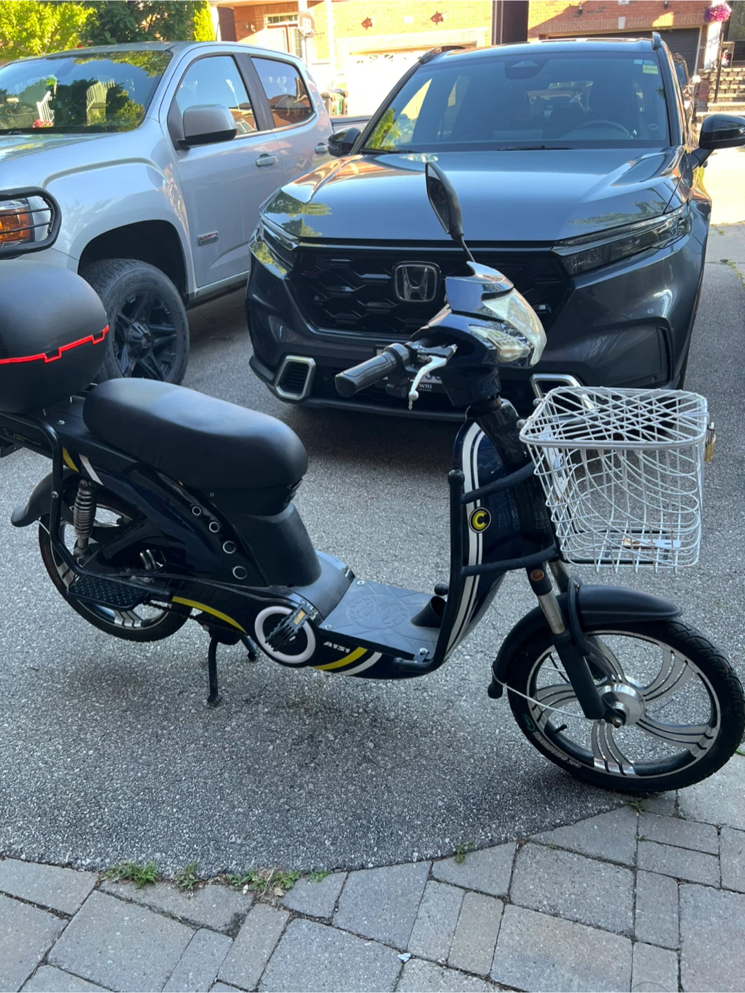Blue Electric Scooter with Basket and Storage Box - photo 4