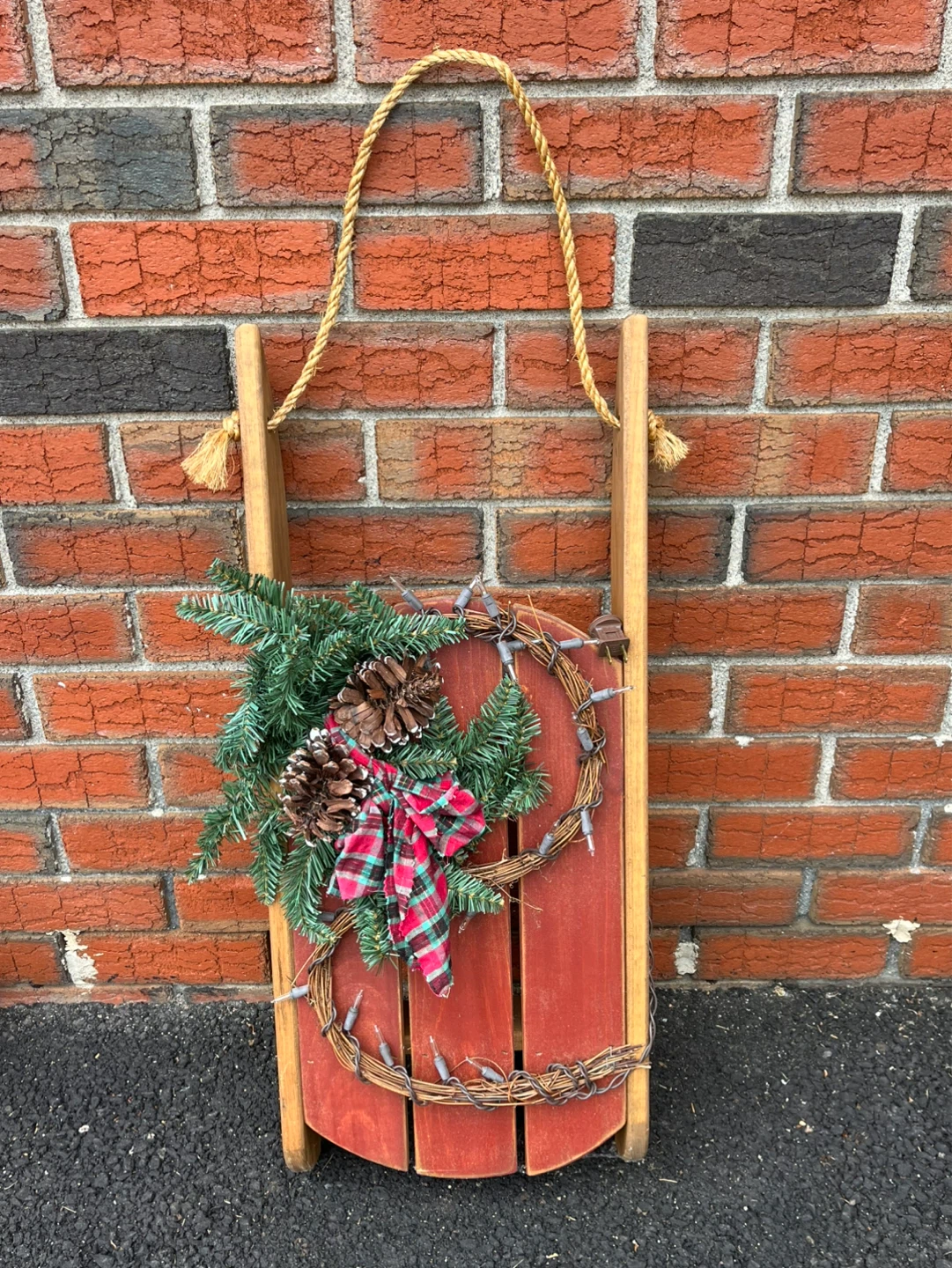 Pottery Barn Christmas Sled Lights and Pinecones