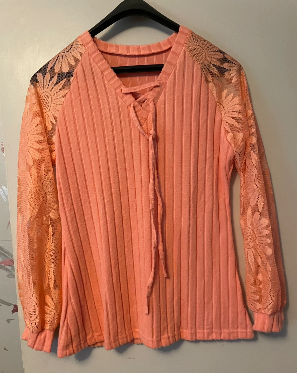 Coral Lace Sleeve Top