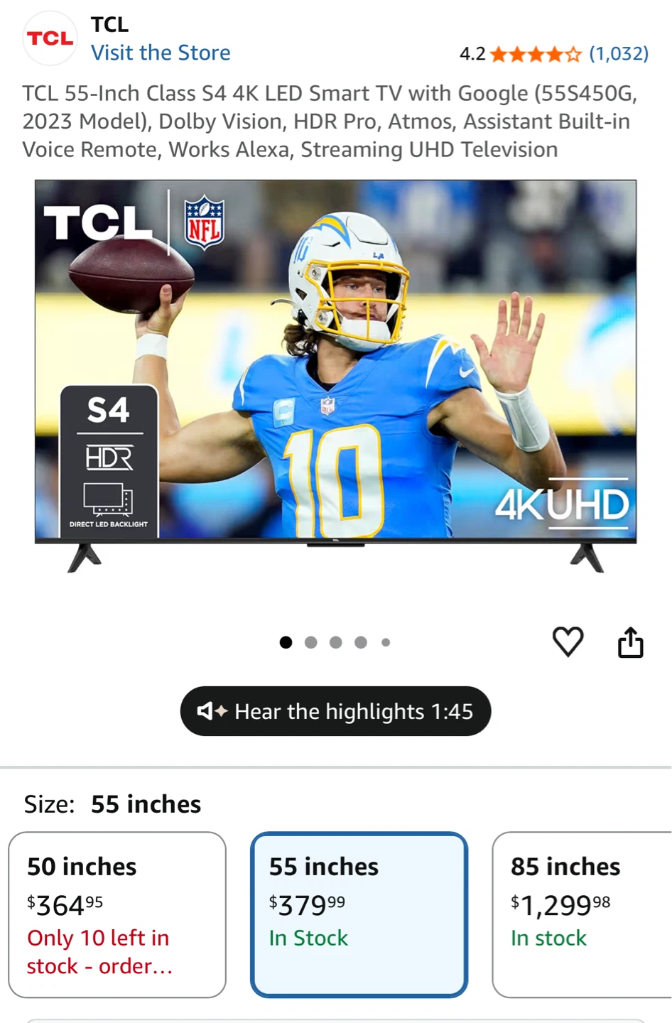 TCL 4K UHD HDR Google TV Smart LED 55 Inch