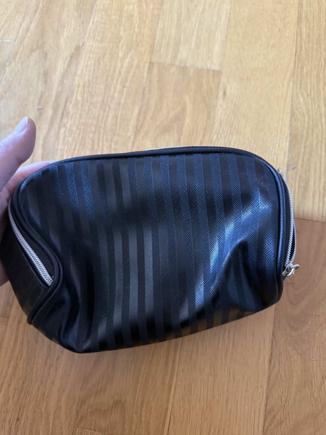 Lancôme Black Striped Makeup Bag