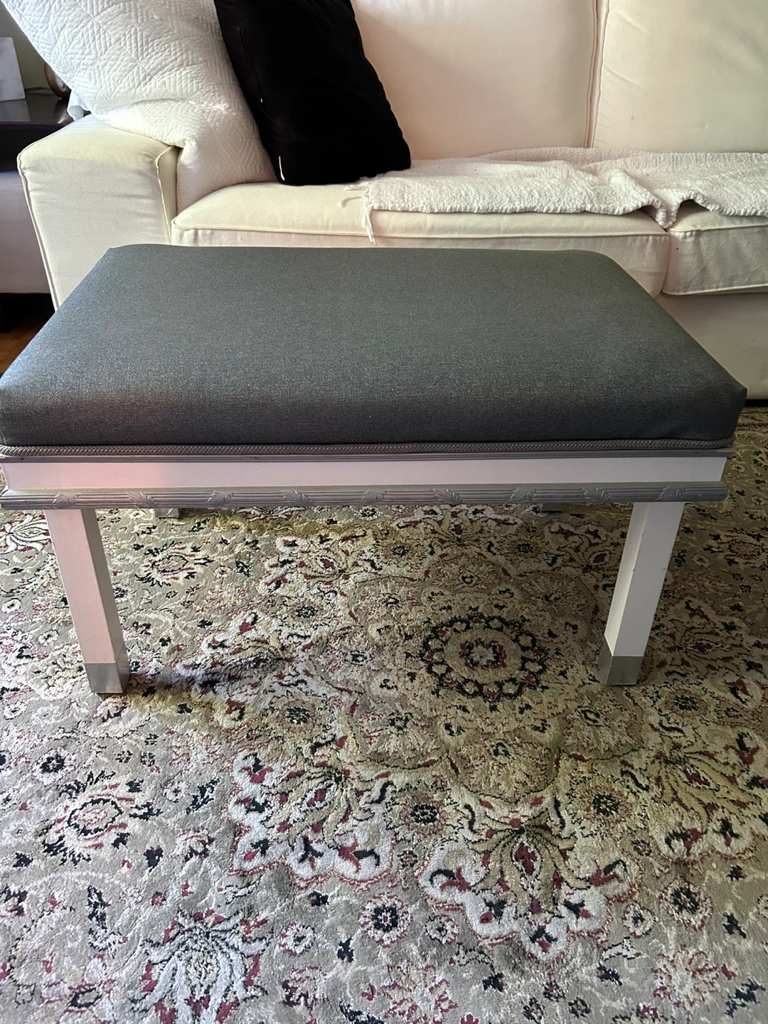 Grey upholstered ottoman bench
