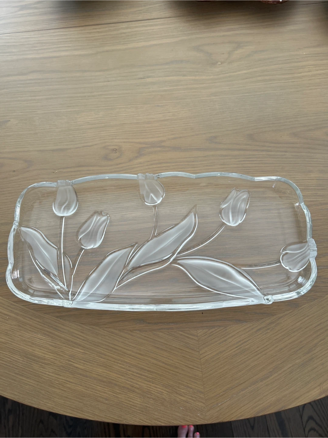 Glass Tray with Embossed Tulips