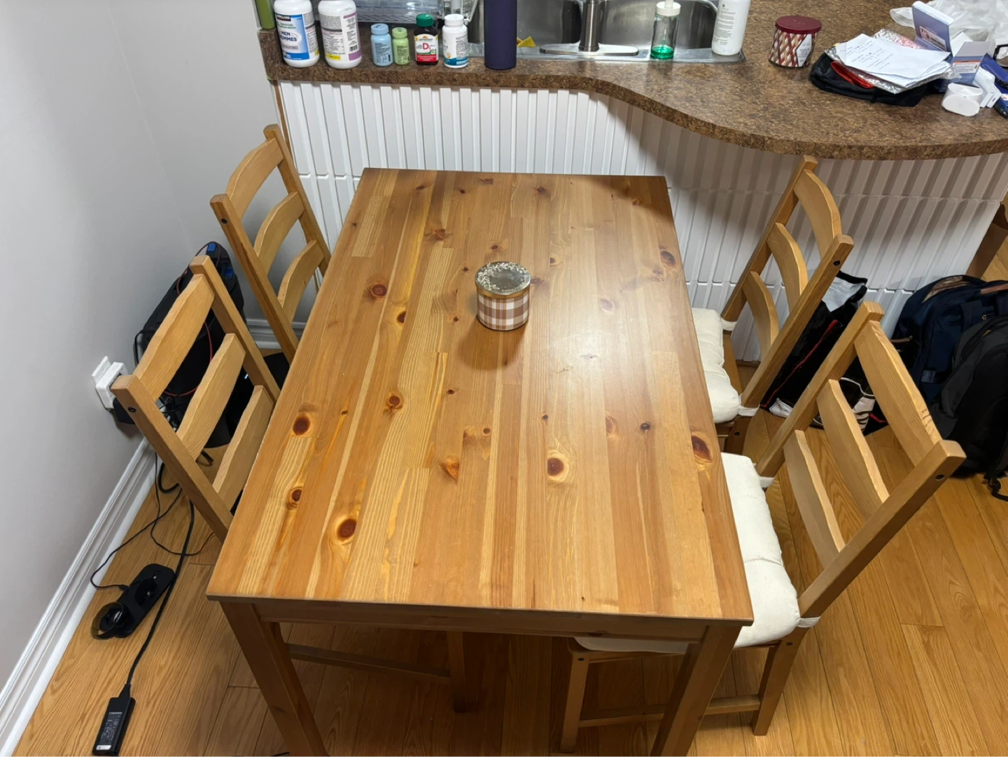 IKEA Wooden Dining Table Set with 4 Chairs - photo 3