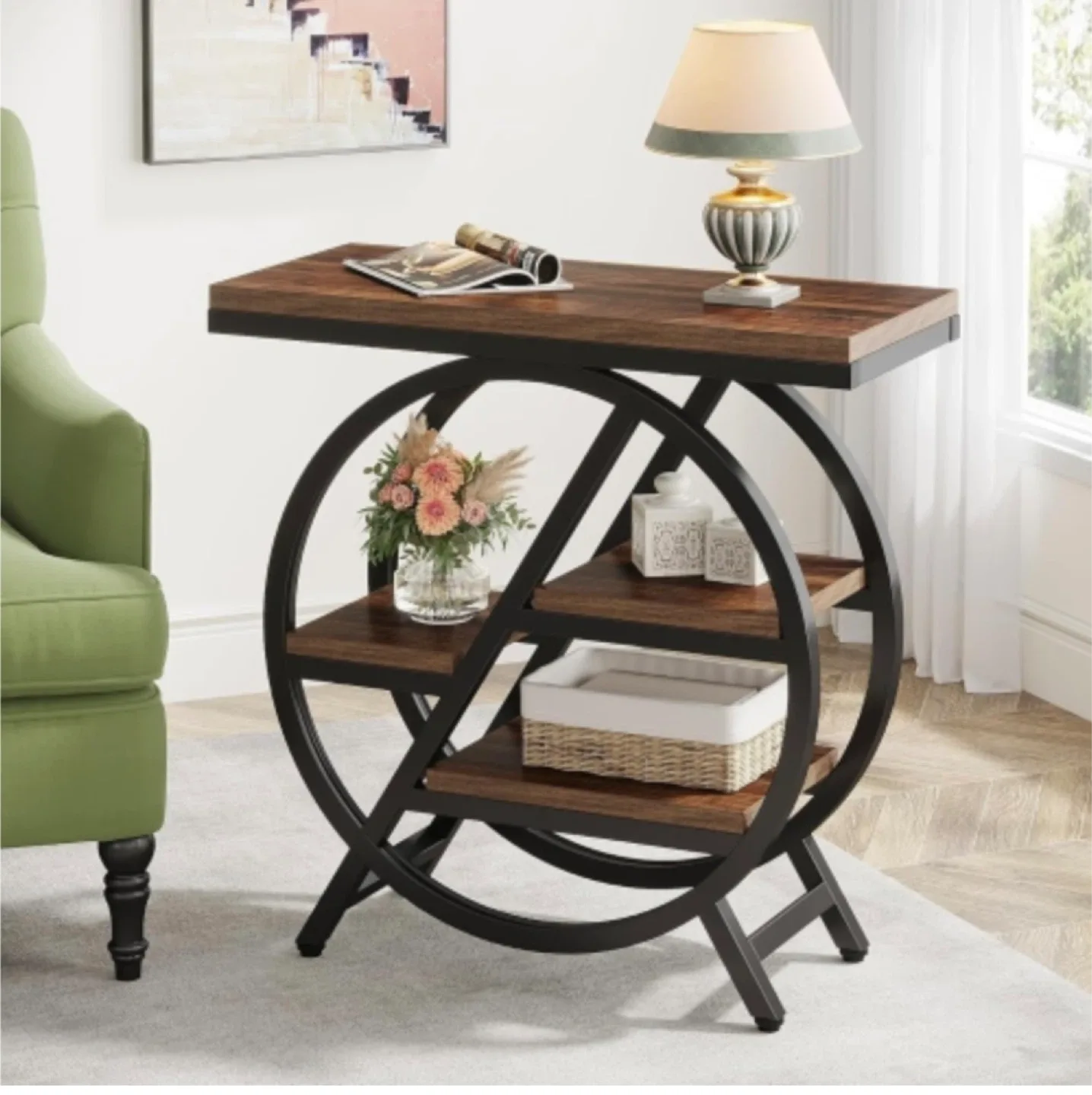 Brand new Round Metal Frame Side Table with Shelves