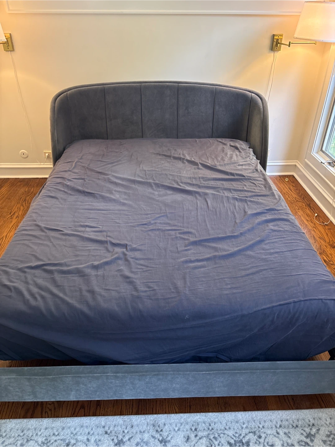Gray Velvet Tufted Bed Frame