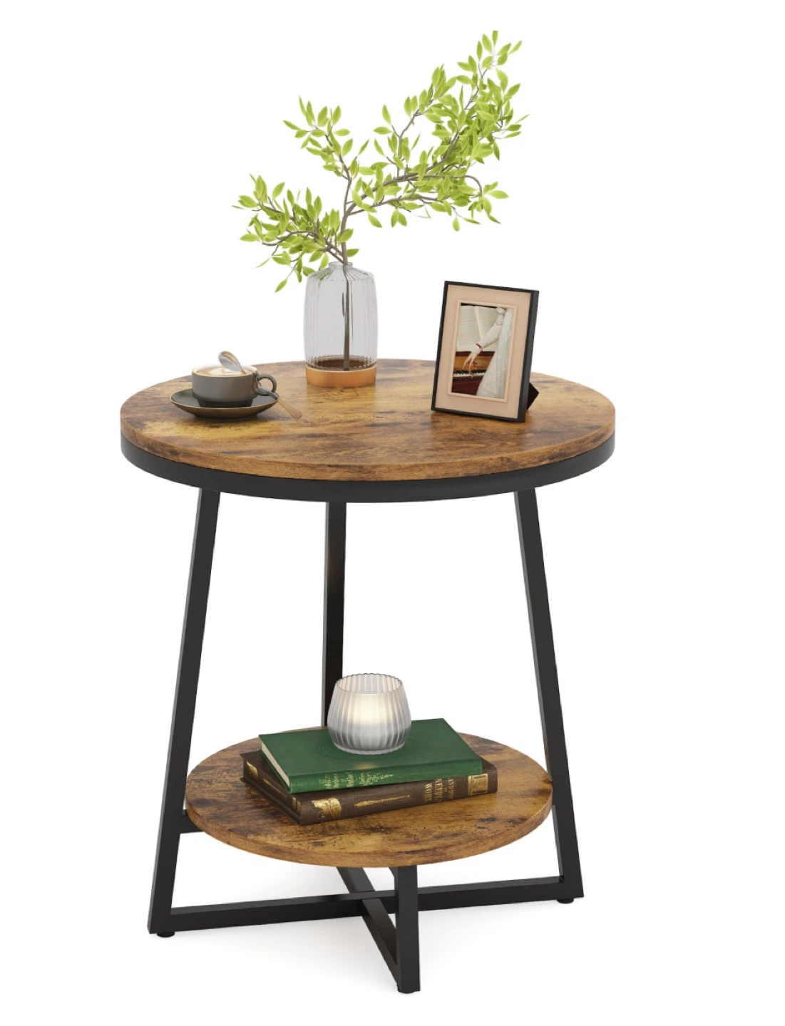 Brand new -Rustic 2-Tier Round End Table delivery available - photo 2