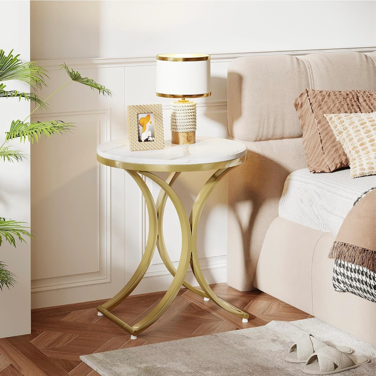Brand new Round Marble Top End Table with Gold Base - photo 3